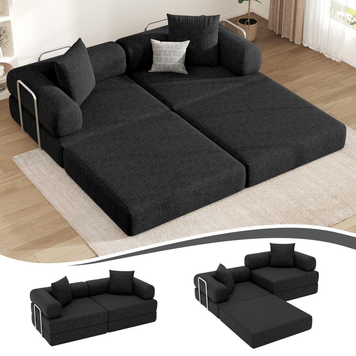 Klappbares Schlafsofa 199cm – Bequemer Futon für Wohnzimmer