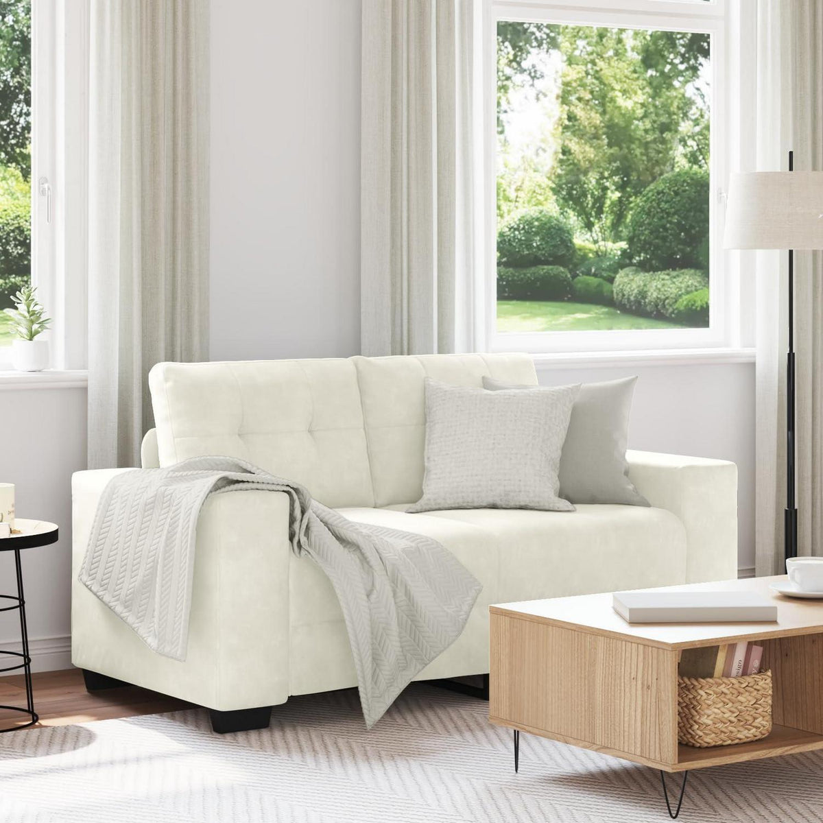 Creme 2-Sitzer Samtsofa Modern 120 cm – Bequemes Wohnzimmer Sofa