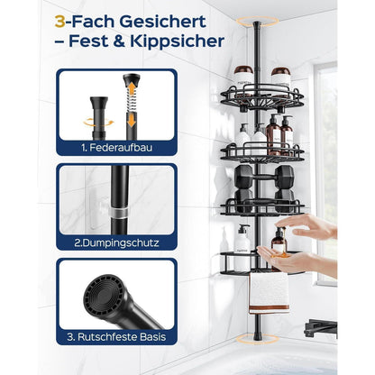 Teleskop Duschablage Eckregal 4-Stöckig Schwarz