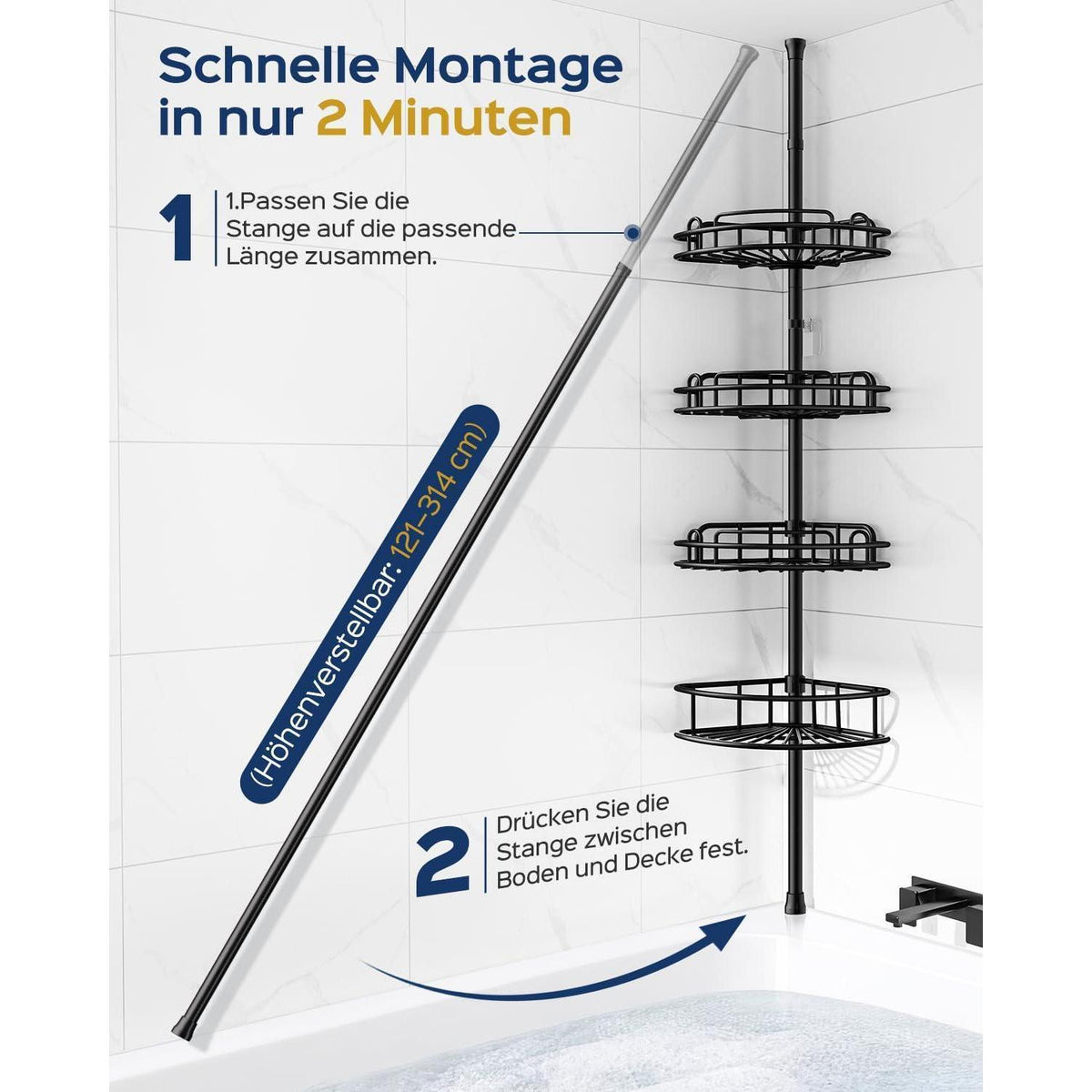 Teleskop Duschablage Eckregal 4-Stöckig Schwarz