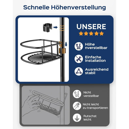 Teleskop Duschablage Eckregal 4-Stöckig Schwarz