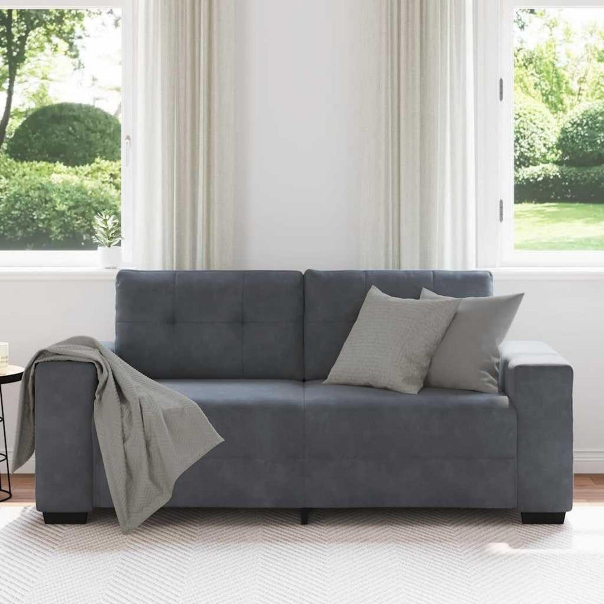 Zweisitzer Sofa Dunkelgrau Samt – Kleines Sofa mit Kissen