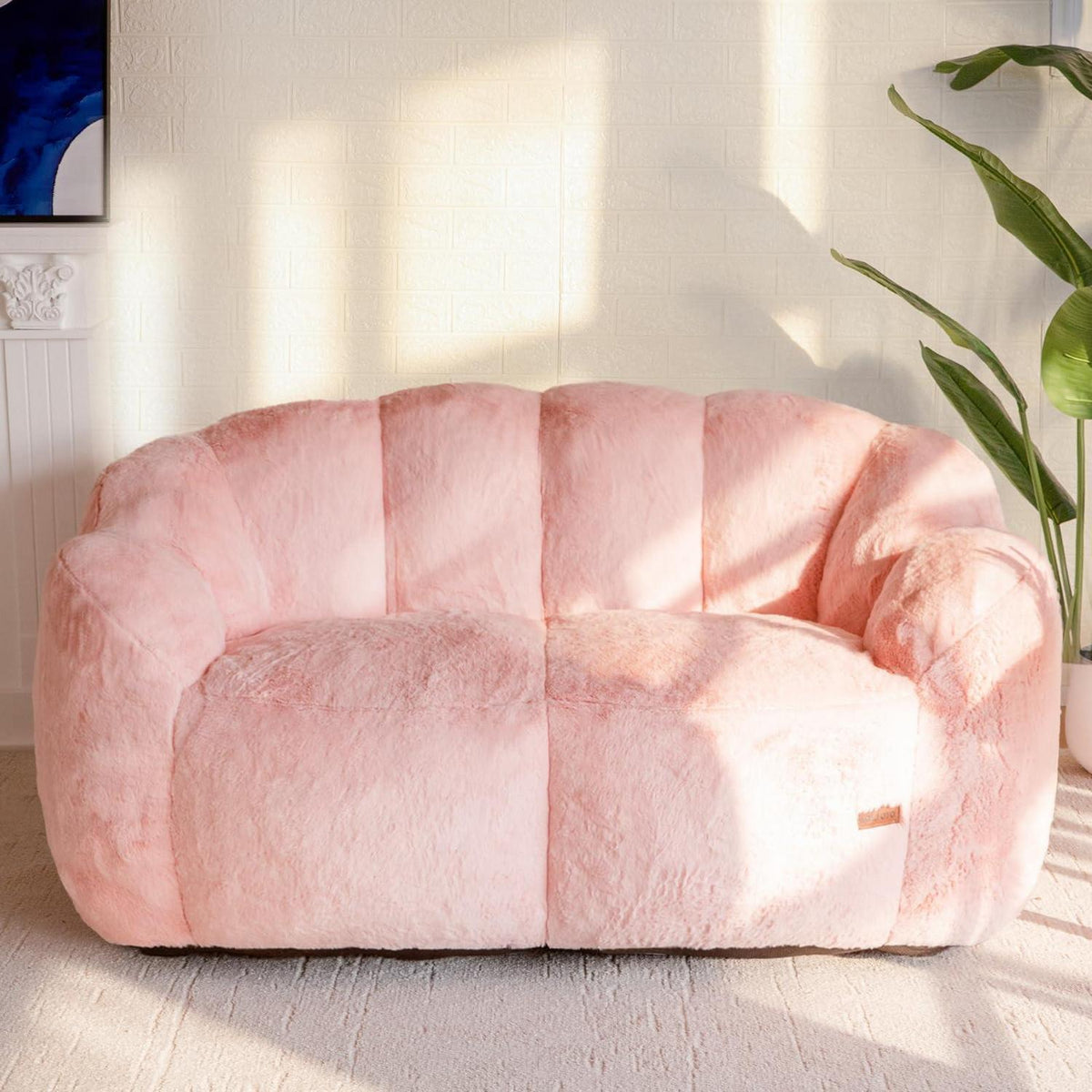 Flauschiger Sitzsack 2-Sitzer mit Memory Foam – Rosa