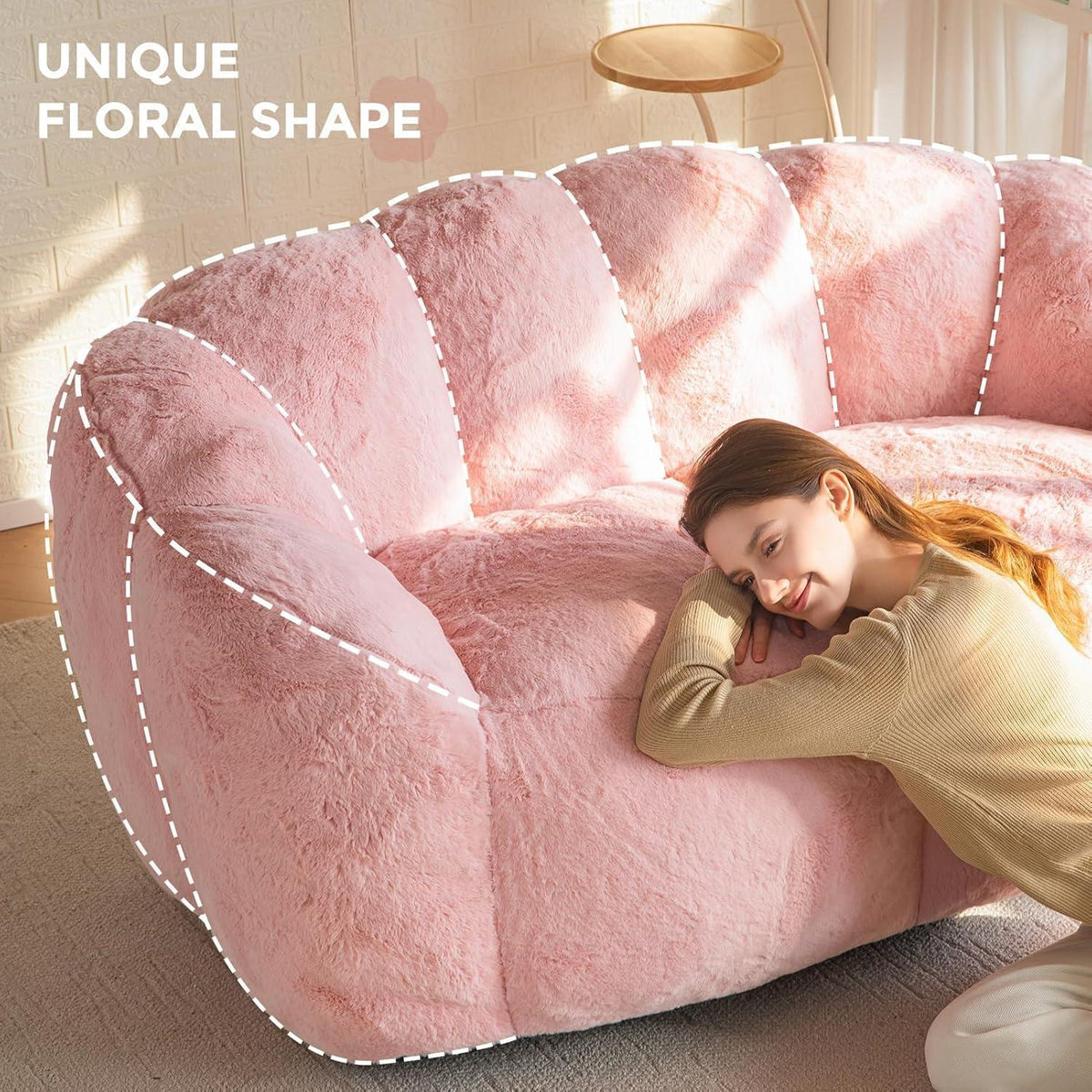 Flauschiger Sitzsack 2-Sitzer mit Memory Foam – Rosa