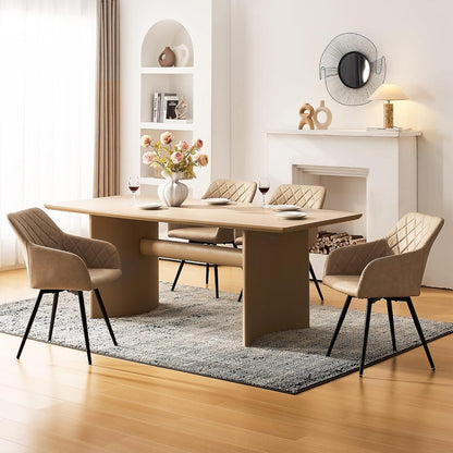 Drehbare Esszimmerstühle 6er Set Beige in Lederoptik