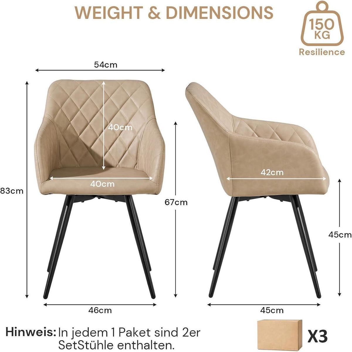 Drehbare Esszimmerstühle 6er Set Beige in Lederoptik