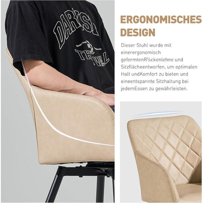 Drehbare Esszimmerstühle 6er Set Beige in Lederoptik
