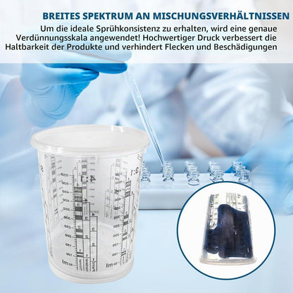 20 Lackmischbecher 680ml mit Deckel – Messbecher für Farbe & Harz