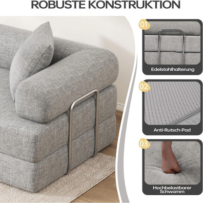Klappsofa 199cm – Bequemer Futon & Modularer Loveseat Grau