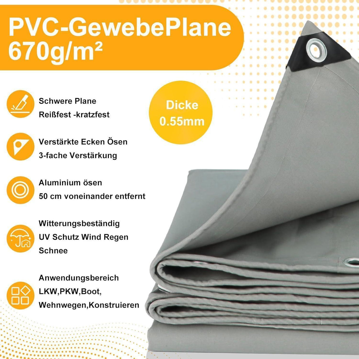 Abdeckplane Grau 2x2m – Wasserdicht & Reißfest für LKW, Boot & Garten