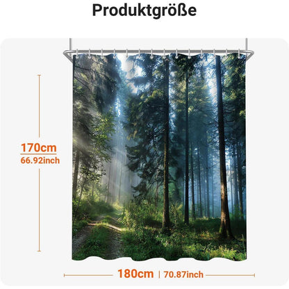 Duschvorhang Wald Dschungel 180x170 cm, Wasserabweisend, Waschbar
