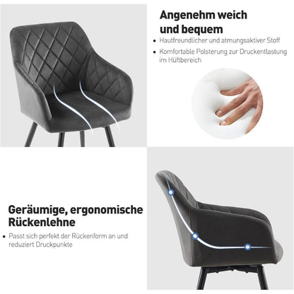 Drehbare Esszimmerstühle Samt Grau 6er Set mit Armlehne