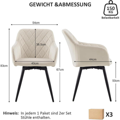 Drehbarer Samt Esszimmerstuhl mit Armlehne – 6er Set Beige
