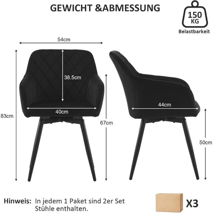 Drehbarer Samt Esszimmerstuhl mit Armlehne – 6er Set Schwarz