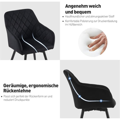 Drehbarer Samt Esszimmerstuhl mit Armlehne – 6er Set Schwarz