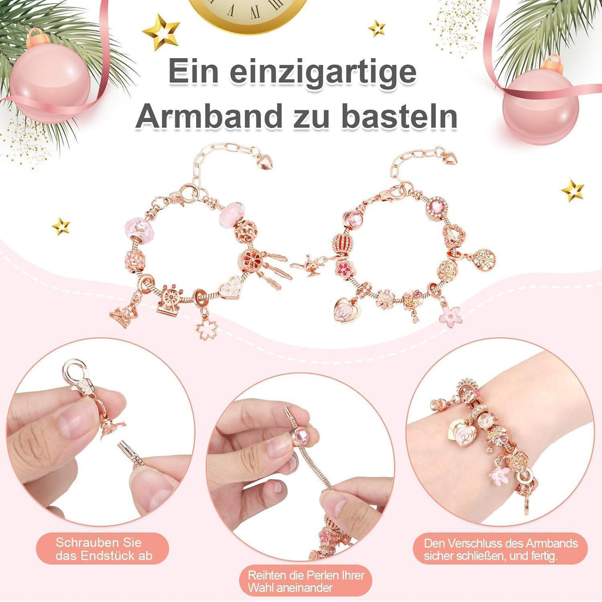 Adventskalender Schmuckset mit Armband und Charms, Rosegold