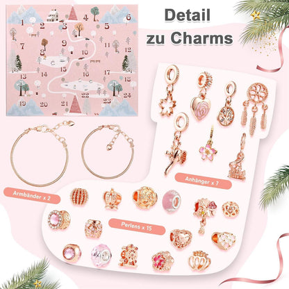 Adventskalender Schmuckset mit Armband und Charms, Rosegold