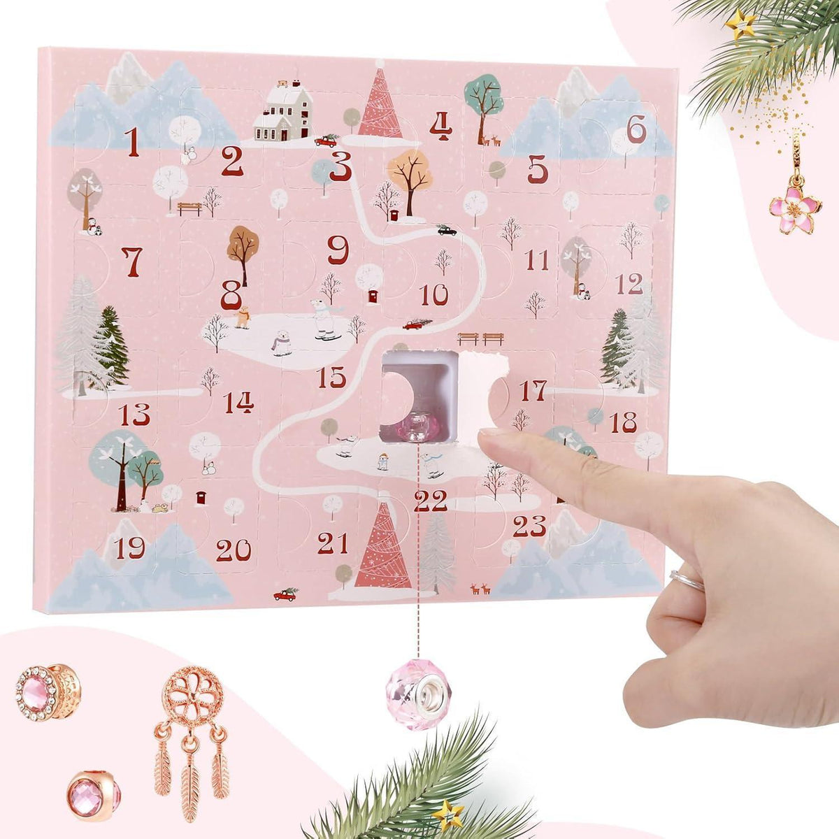 Adventskalender Schmuckset mit Armband und Charms, Rosegold