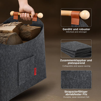 Holzkorb Filz für Kaminholz – Großer, robuster Aufbewahrungsbehälter