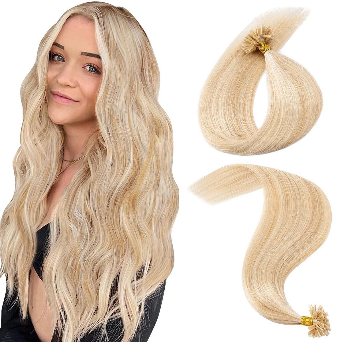 Echthaar Extensions Bondings 55 cm #18P613 Ascheblond