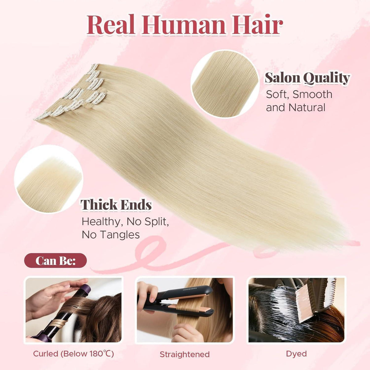 Clip In Echthaar Extensions Platinblond 30cm - 8-teilig