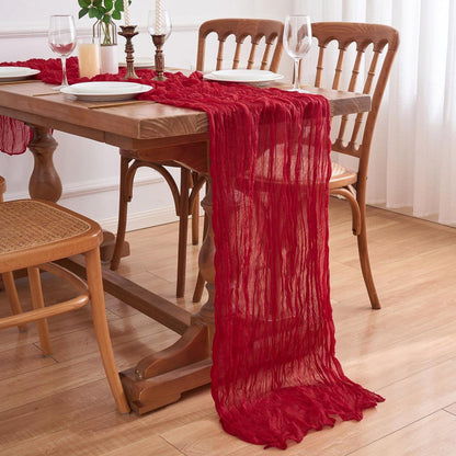 2x Tischläufer Boho Gaze 90x300cm Rot – Rustikale Tischdeko