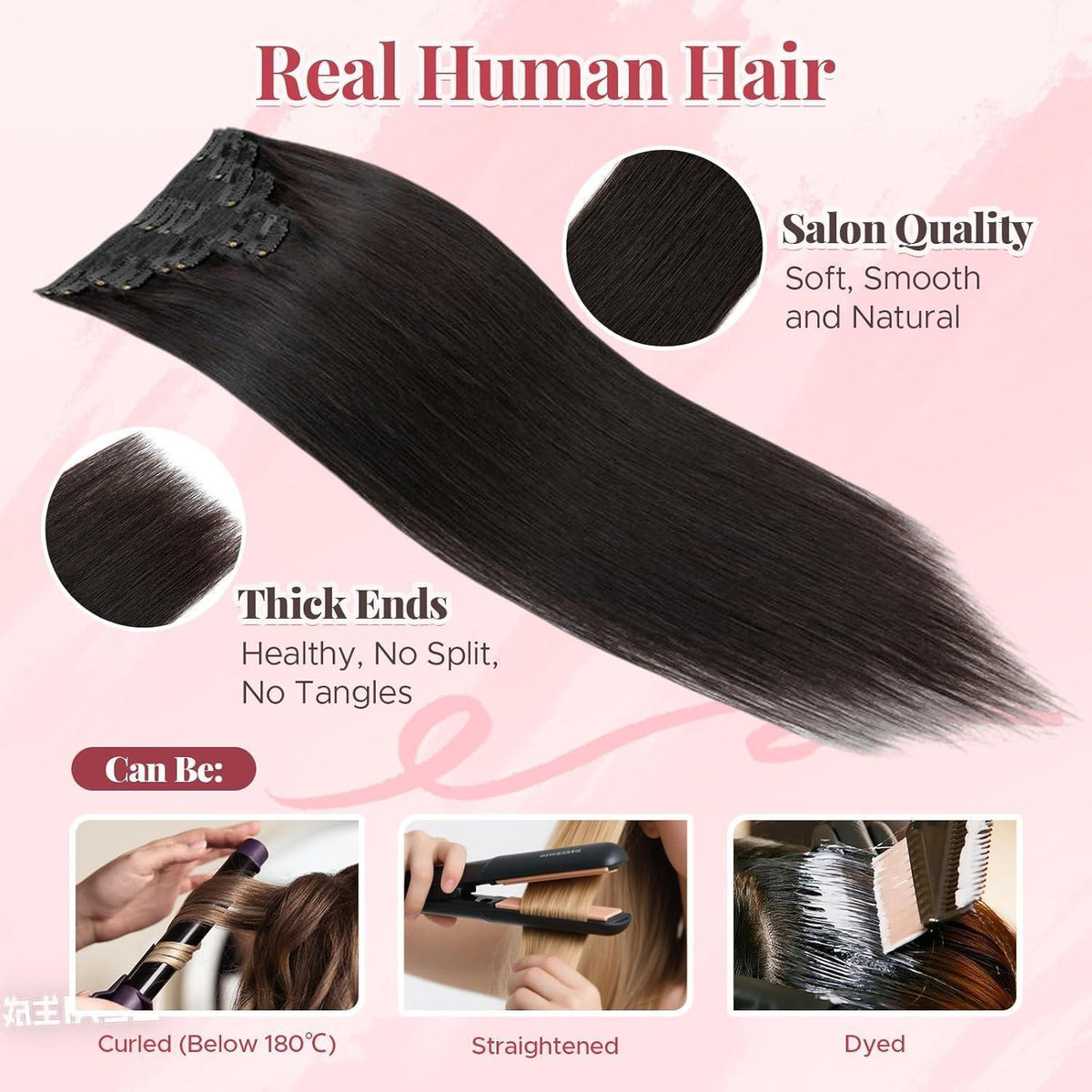 Clip-In Haarverlängerung Echthaar – 35cm, 120g, #1B Schwarz