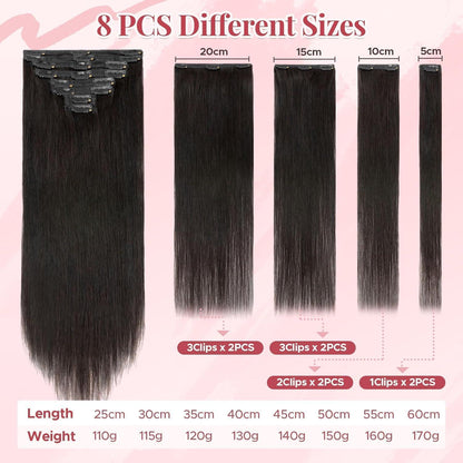 Clip-In Haarverlängerung Echthaar – 35cm, 120g, #1B Schwarz