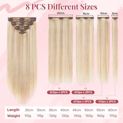 Clip In Haarverlängerung Echthaar 35cm Ascheblond/Blond
