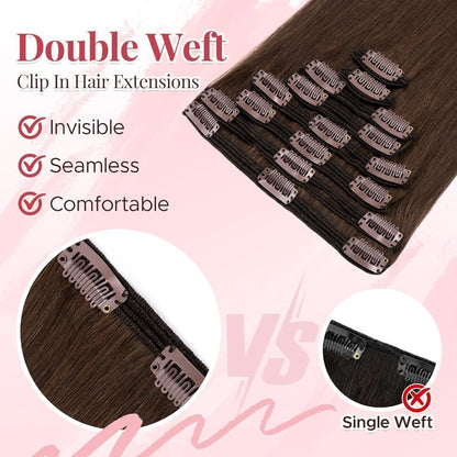 Clip-In Haarverlängerung Echthaar – Schokoladenbraun 40cm