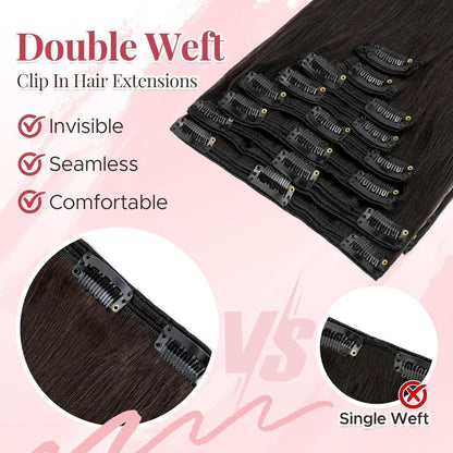 Clip In Haarverlängerung Echthaar Dunkelbraun 40cm (130g)