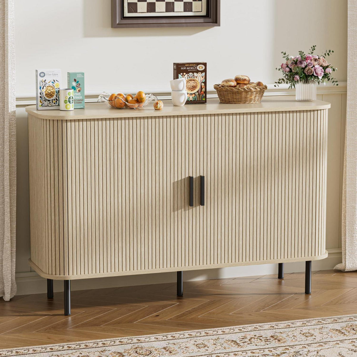 Sideboard mit Schiebetüren & Verstellablagen – 120x40x77cm Holzoptik