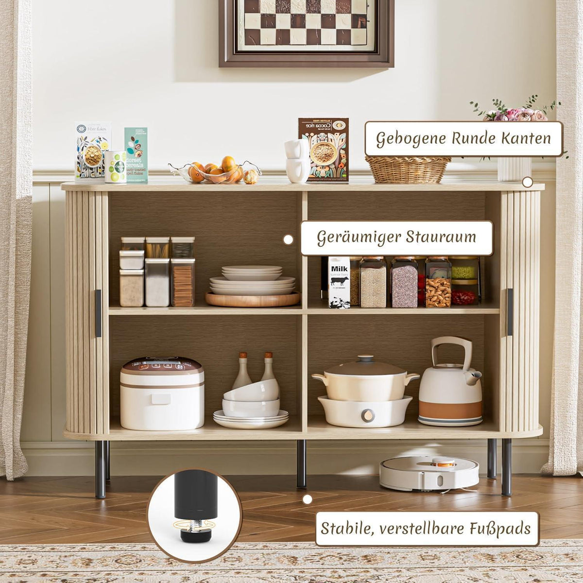 Sideboard mit Schiebetüren & Verstellablagen – 120x40x77cm Holzoptik