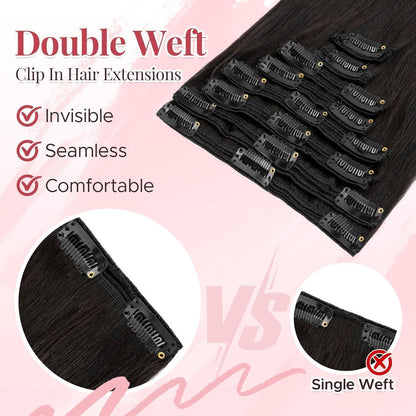 Clip-In Haarverlängerung Echthaar – 45cm, 140g, #1B Schwarz
