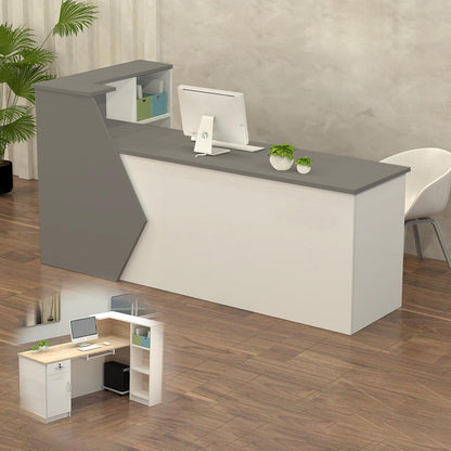 Rezeptionstheke Holz Grau Weiß – 180x60x100cm mit Stauraum