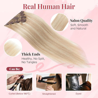 Clip In Haarverlängerung Echthaar 45cm Ascheblond/Blond 140g