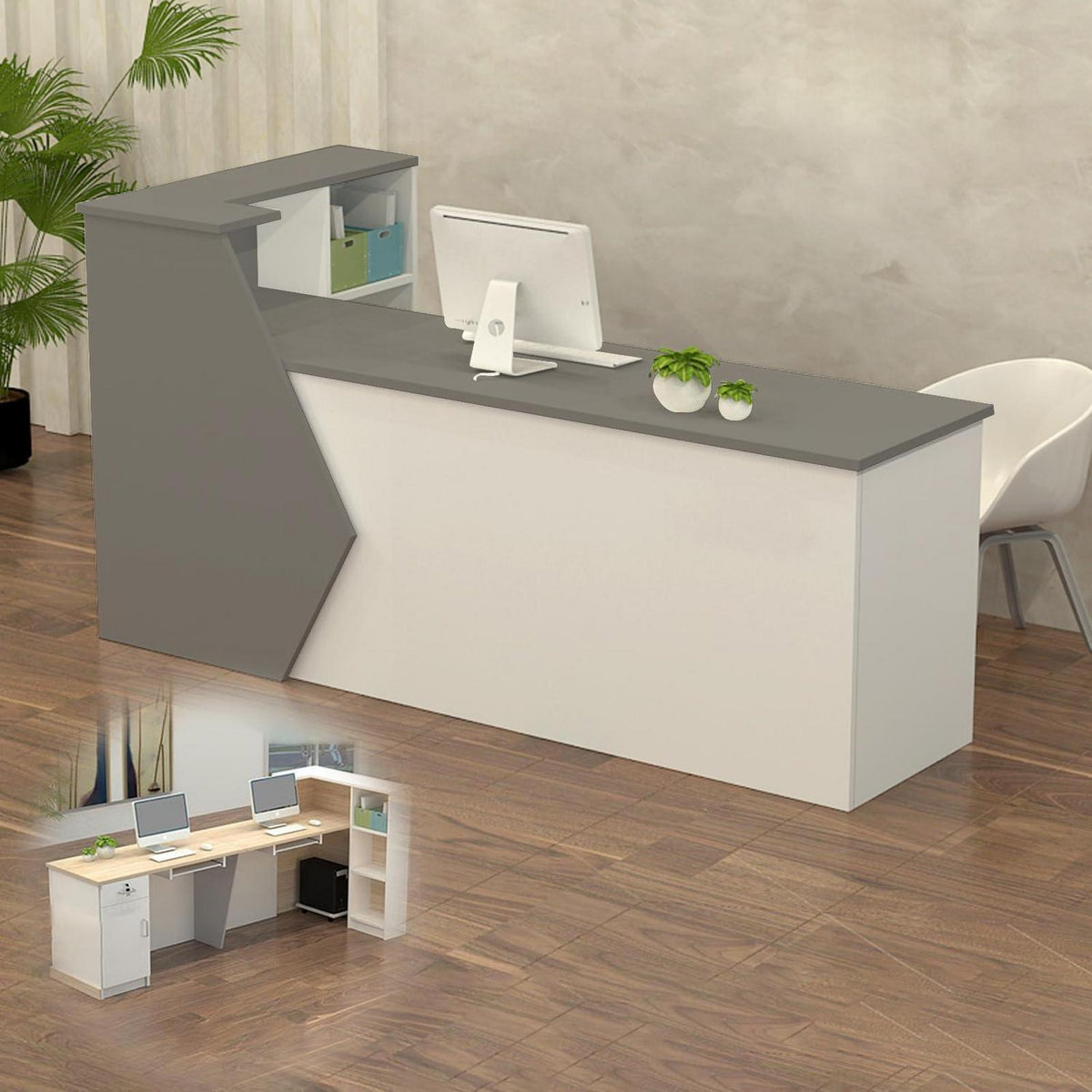 Rezeptionstheke Holz Grau Weiß – Langer Kassentisch 280cm