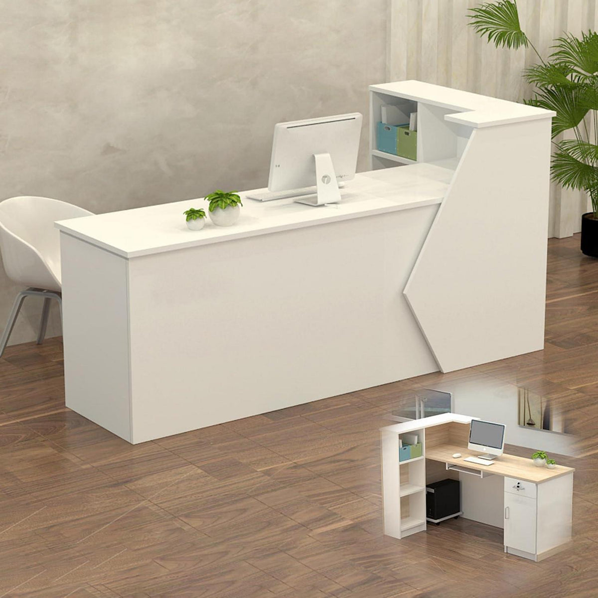 Rezeptionstheke Holz mit Stauraum – 180x60x100cm Weiß
