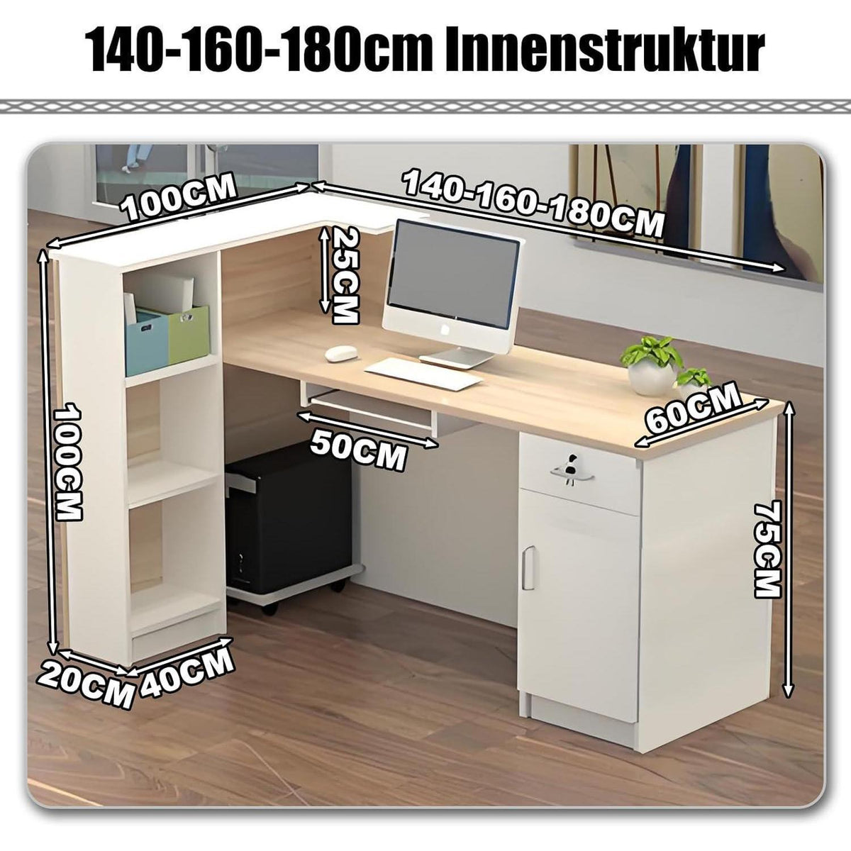 Rezeptionstheke Holz mit Stauraum – 180x60x100cm Weiß