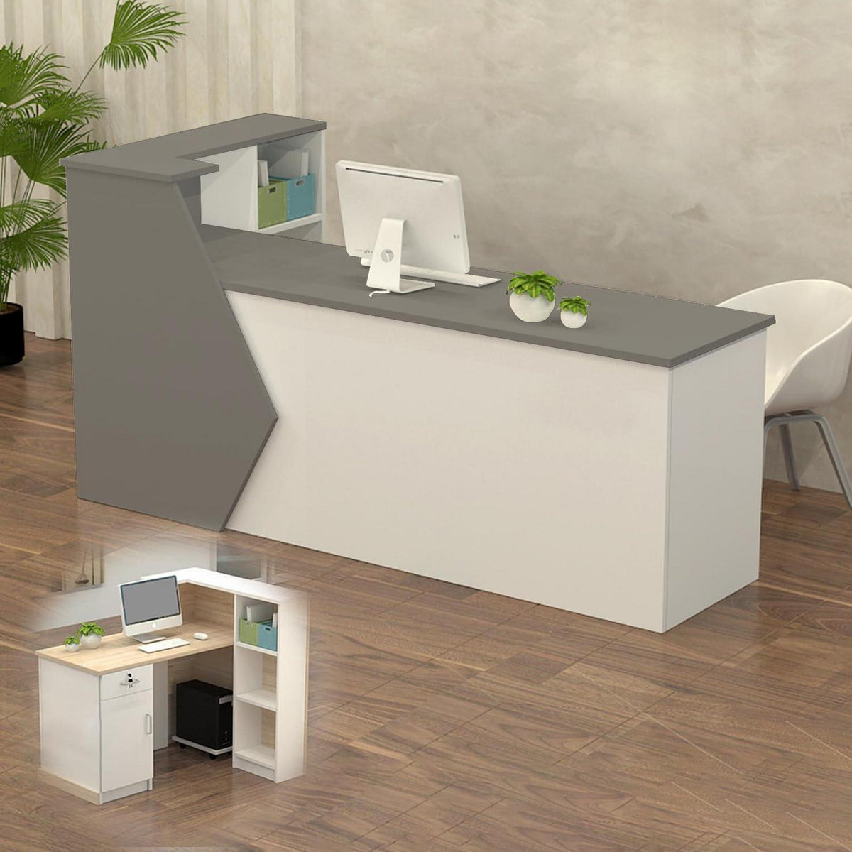 Rezeptionstheke Holz Grau Weiß – Langer Kassentisch 100–300 cm
