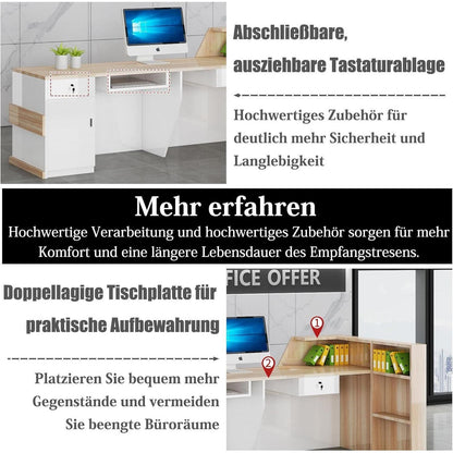 Rezeptionstheke Holz mit Stauraum – 260x60x100cm, Weiß