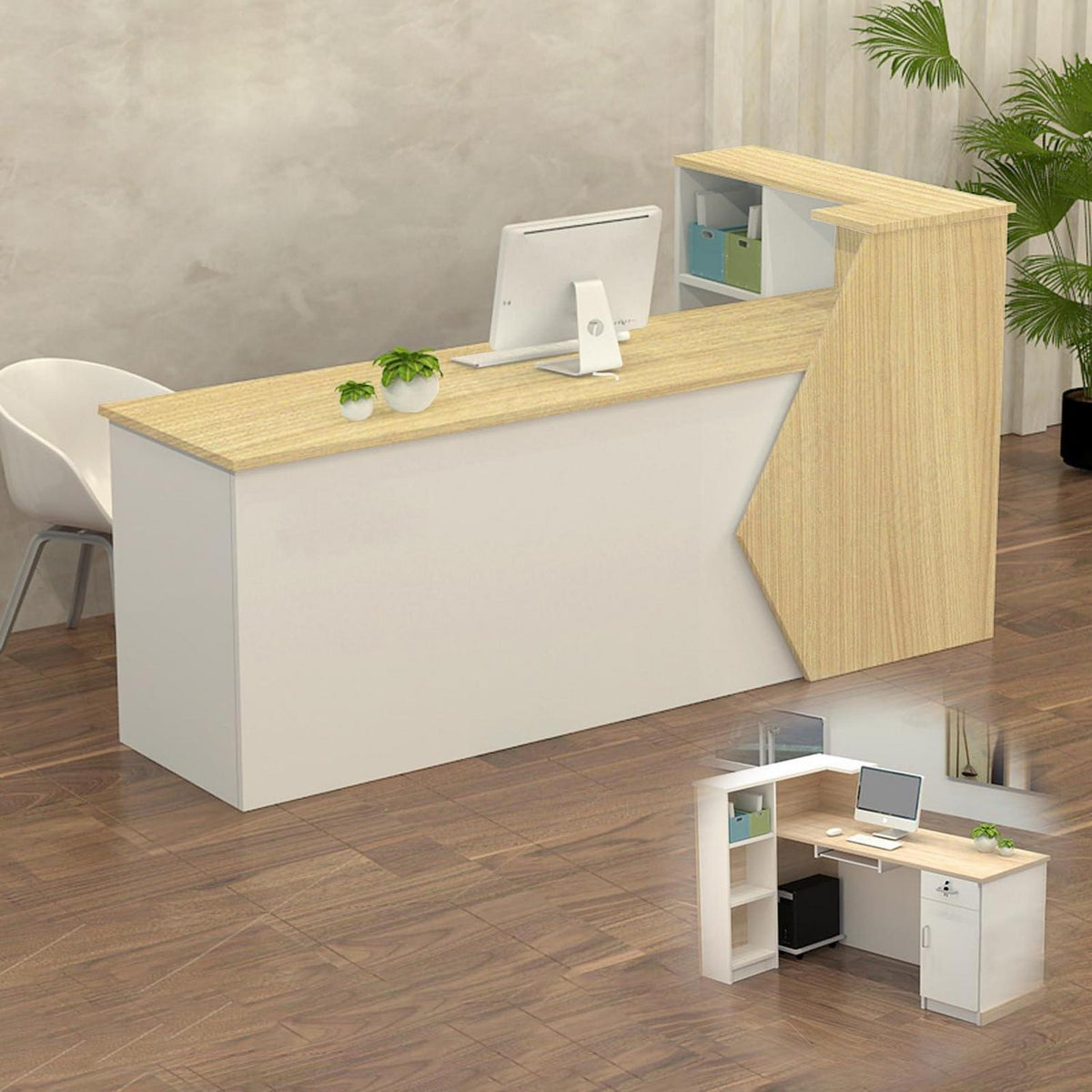 Rezeptionstheke Holz mit Stauraum – 180x60x100cm