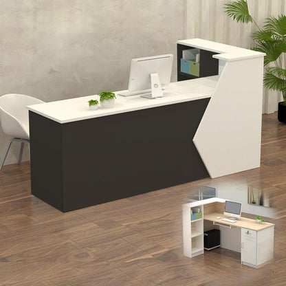 Rezeptionstheke Holz mit Stauraum – 150x60x100cm, Weiß & Schwarz