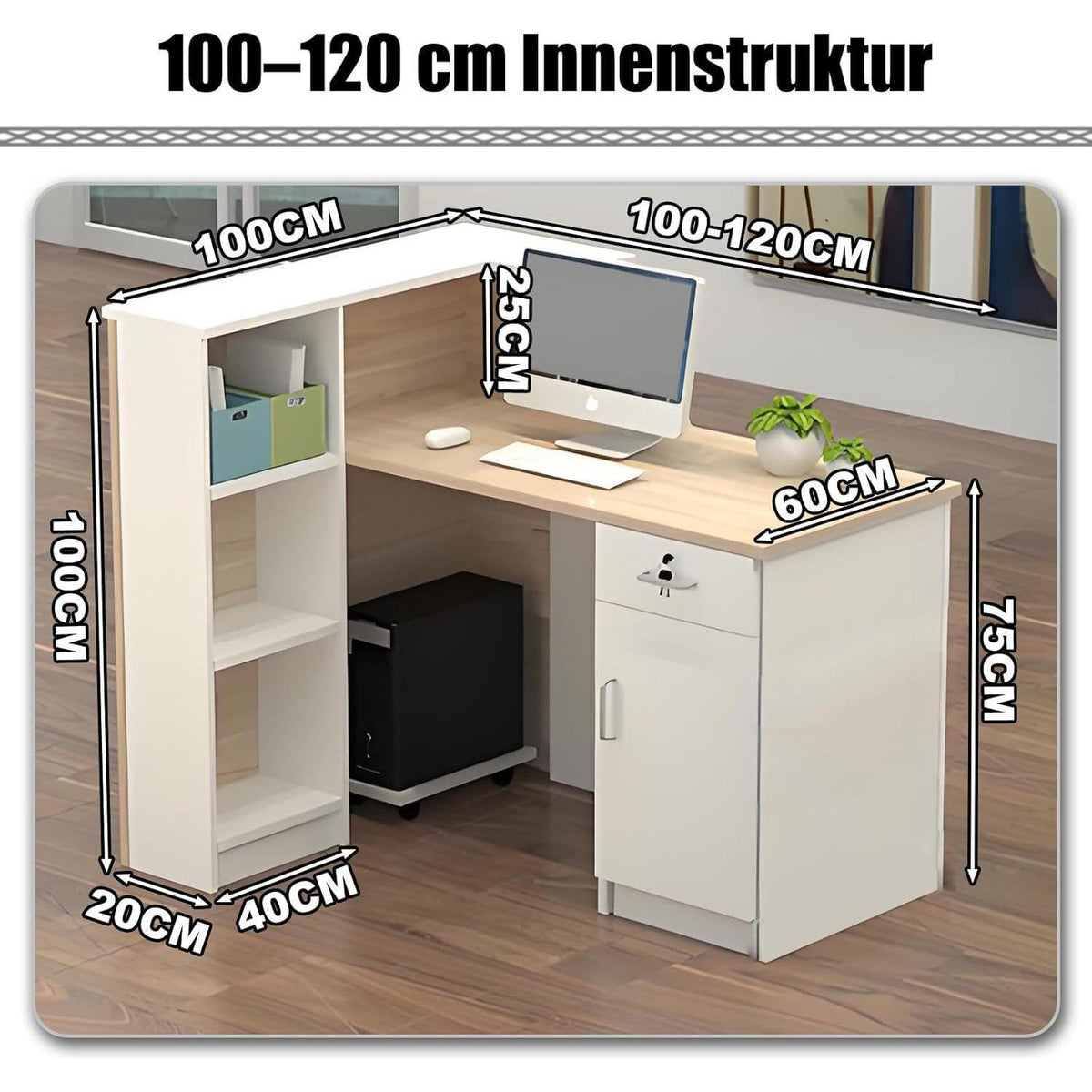 Rezeptionstheke Holz mit Stauraum – 120x60x100cm