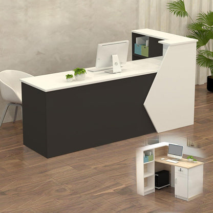 Rezeptionstheke Holz mit Stauraum – 120x60x100cm, Weiß & Schwarz