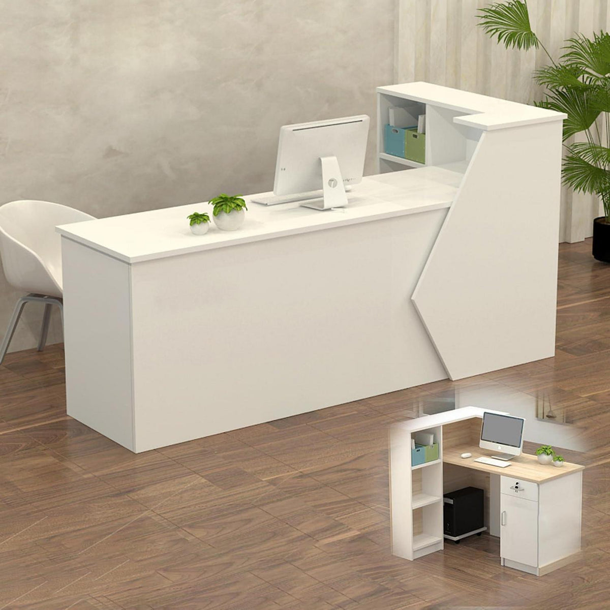 Rezeptionstheke Holz mit Stauraum – Weiß, 100x60x100cm