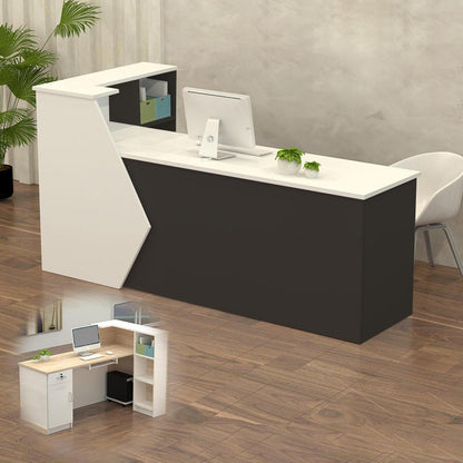Rezeptionstheke Holz mit Stauraum – 180x60x100cm, Weiß & Schwarz