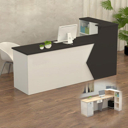Rezeptionstheke Holz mit Stauraum – 220x60x100cm, Schwarz + Weiß