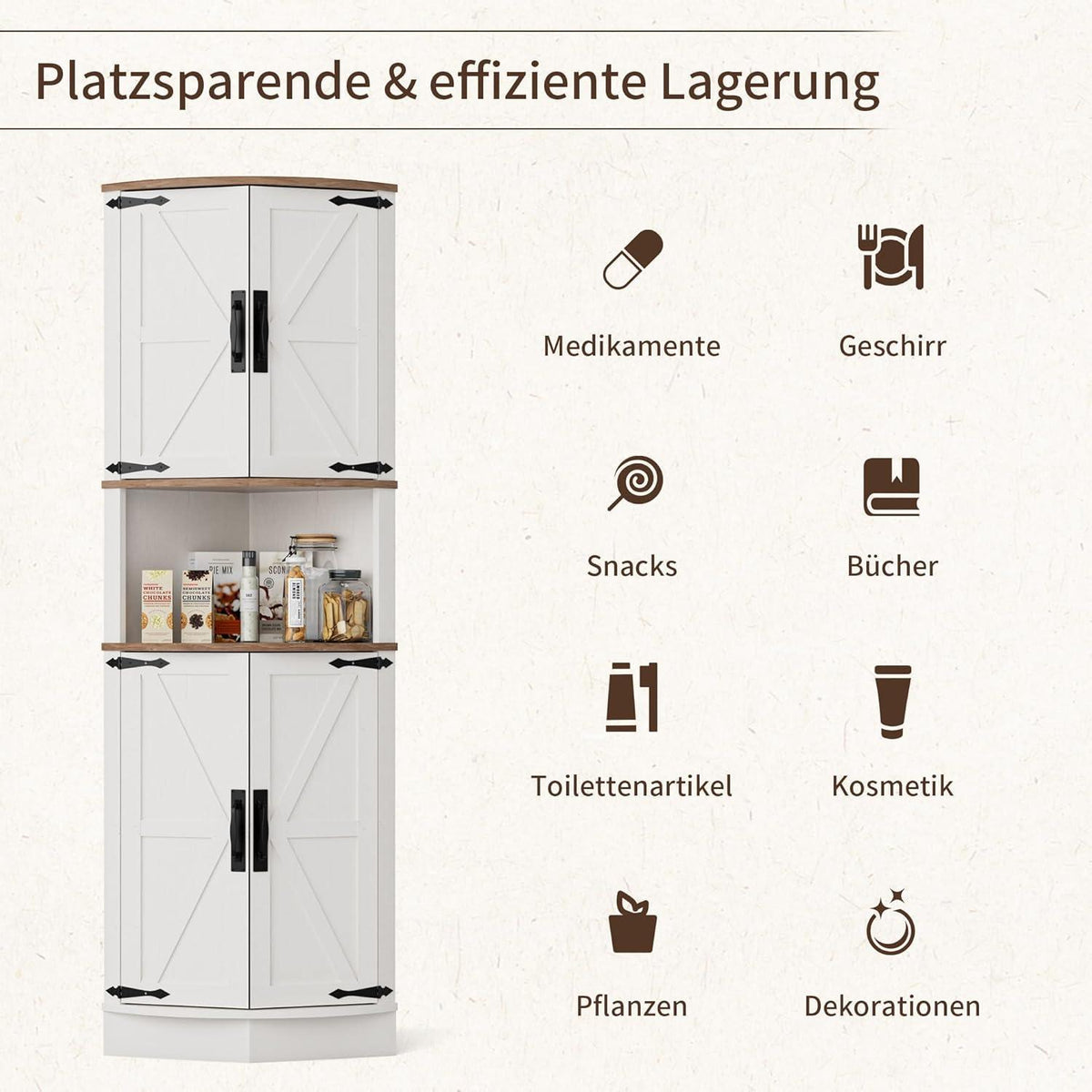 Eckregal Hoch mit 4 Türen – Weißer Küchenschrank 165cm