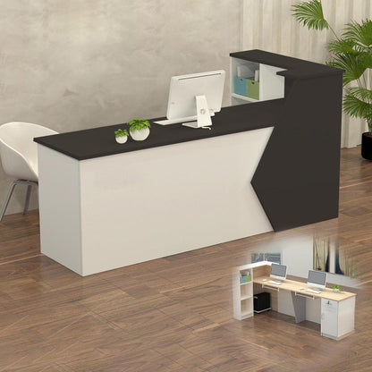 Rezeptionstheke Holz mit Stauraum – 240x60x100cm Schwarz Weiß